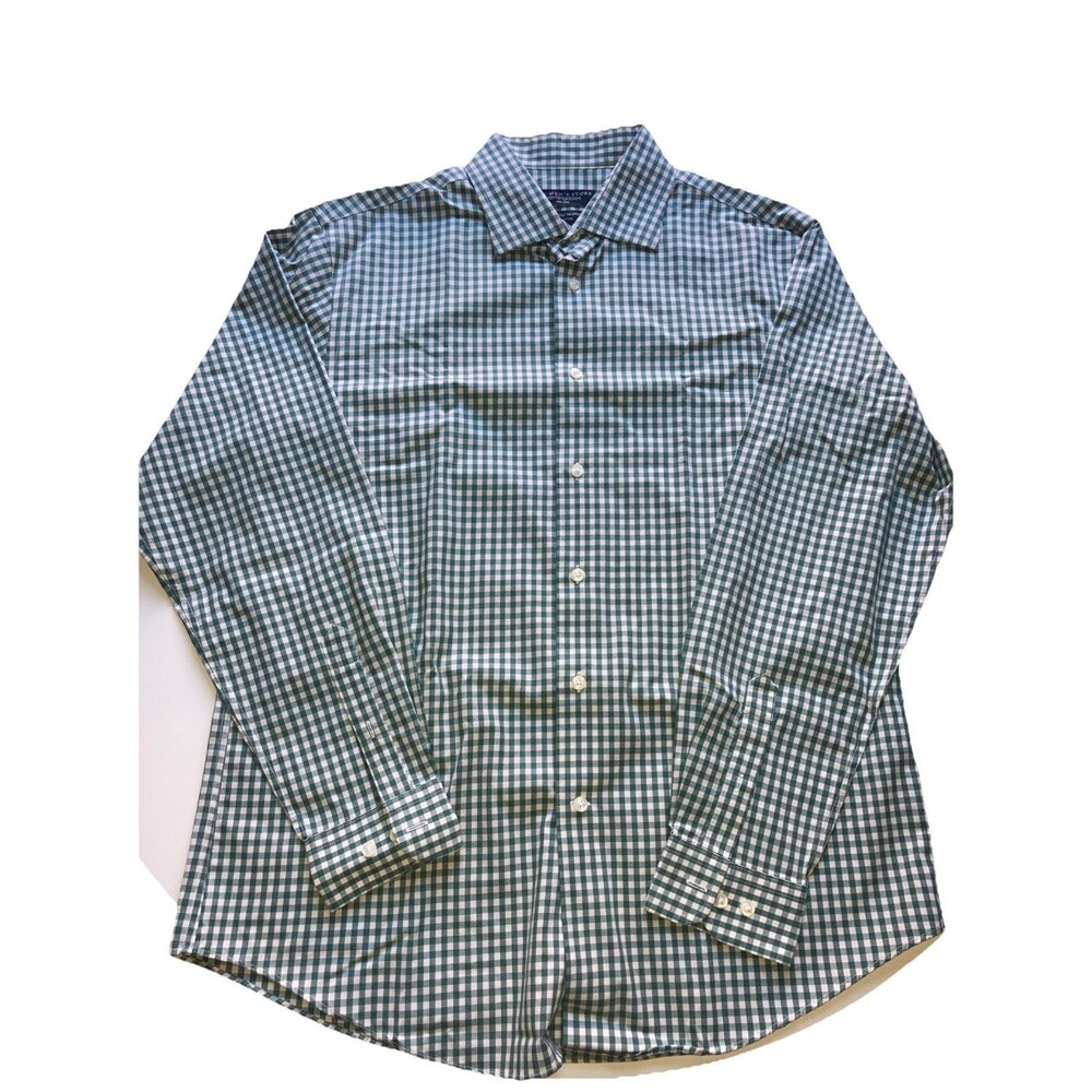 Bloomingdales men's store long sleeve green checks shirt XL
